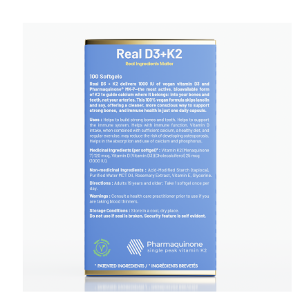 Real D3 K2 (MK7) 100 SoftGel - Plant Based