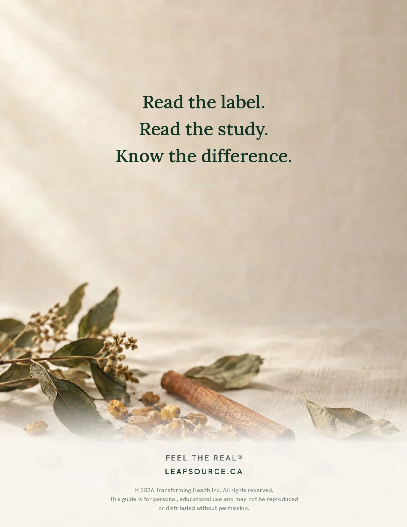 Back cover: Read the label. Read the study. Know the difference.