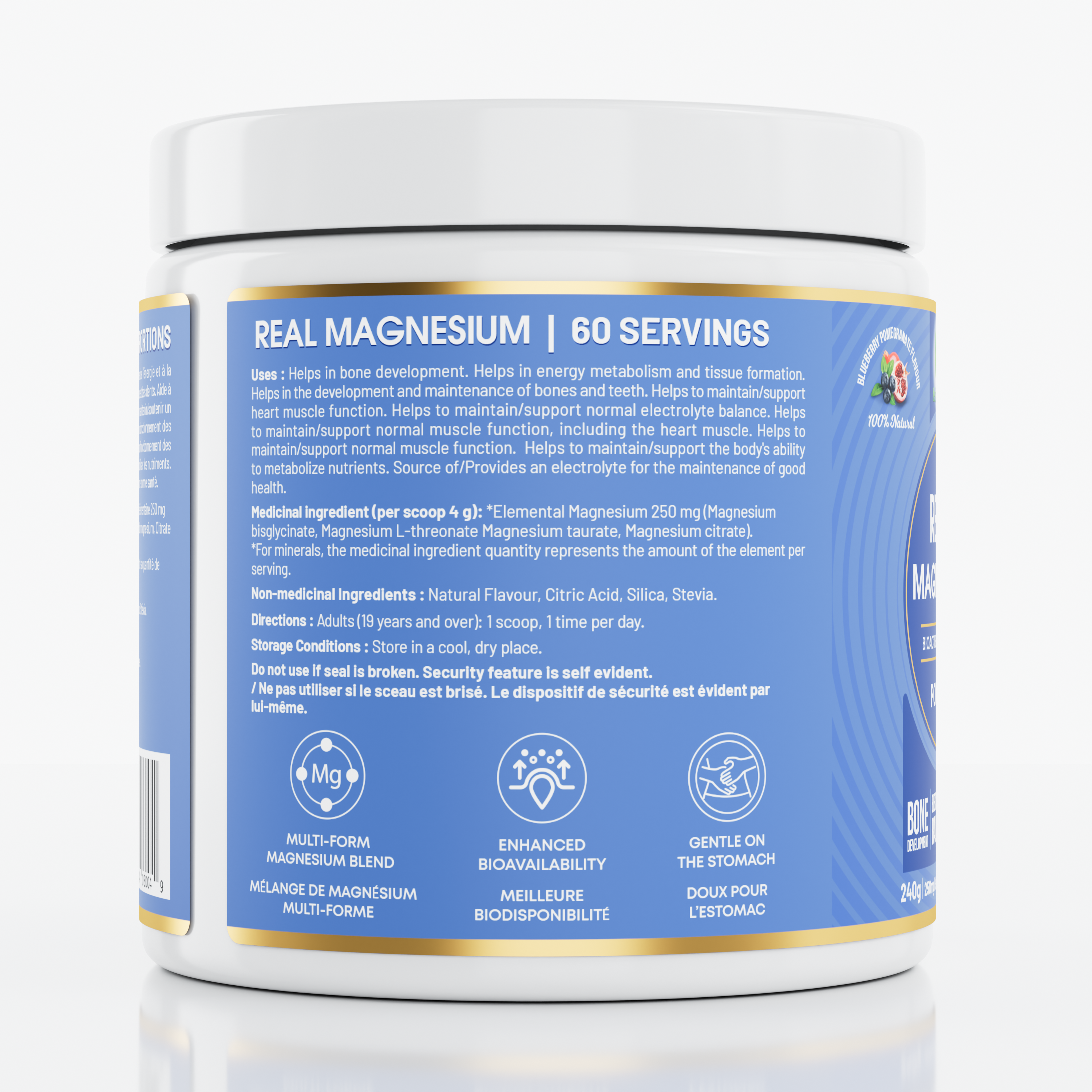 Real Magnesium 240 g Powder Pomegranate Blueberry