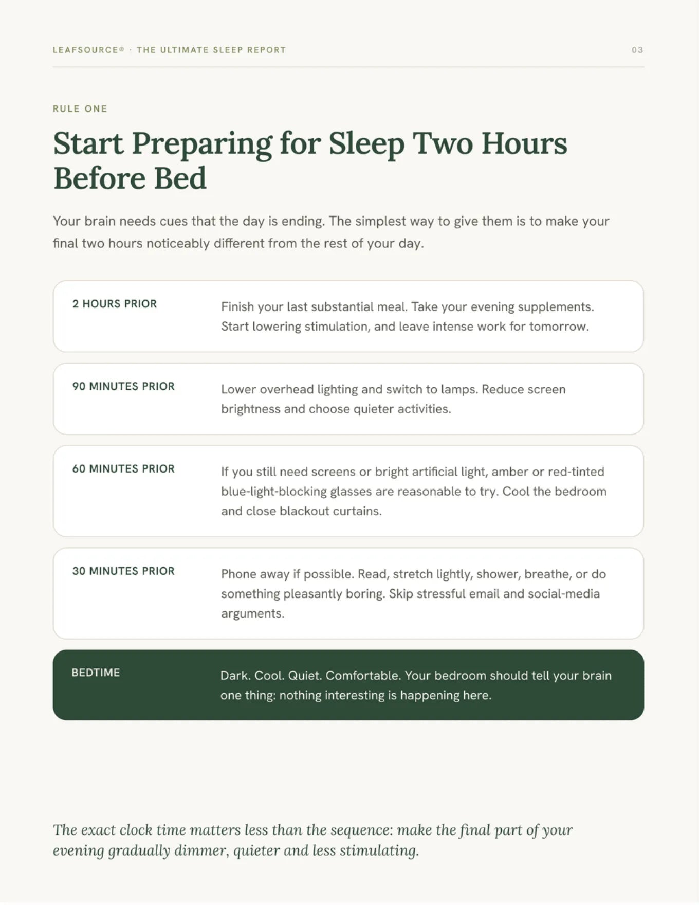 Page 3: Rule one, start preparing two hours before bed