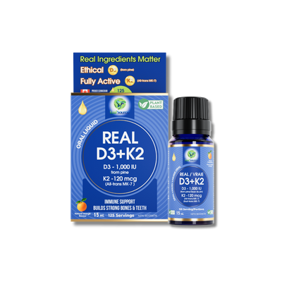 Real D3 + K2 (MK7) 15ml Liquid Drops- Plant Based